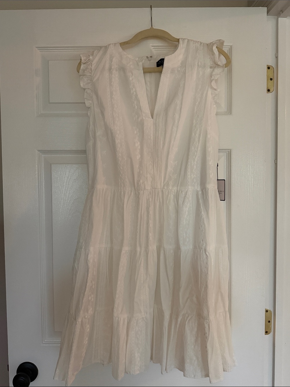 Laundry by Shelli Segal White Tiered Ruffle Sleeve Dress 14 NWT